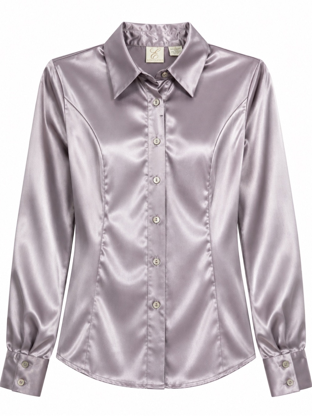 Emma James Satin Button-Up Blouse in Lavender size 8 long sleeves